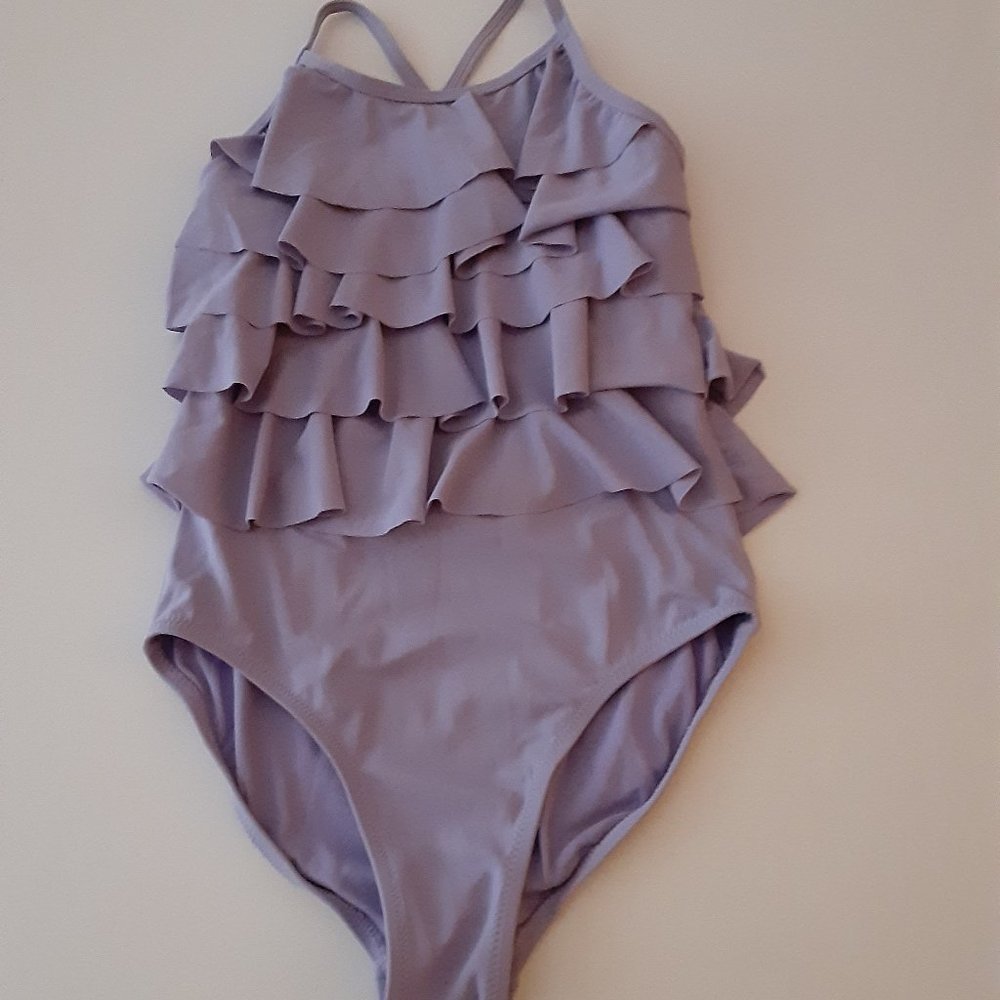 Lavender GAP kids one piece ruffled front swimsuit size XL (12)